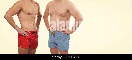 photo of before fat after slim compare, advertisement. before fat after slim compare of men isolated on white. before fat after slim compare of men in Stock Photo