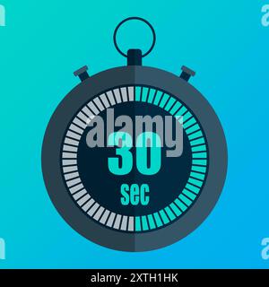 Digital stopwatch icon. Thirty seconds display. 30 seconds. Blue gradient background. Time management vector. Stock Vector