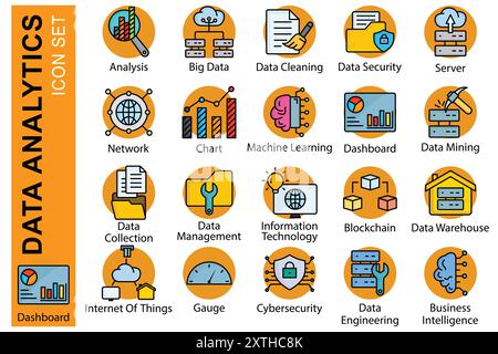 Business icon set. icon related to business startup. analysis, dashboard, network. colored outline icon style. business element vector illustration Stock Vector