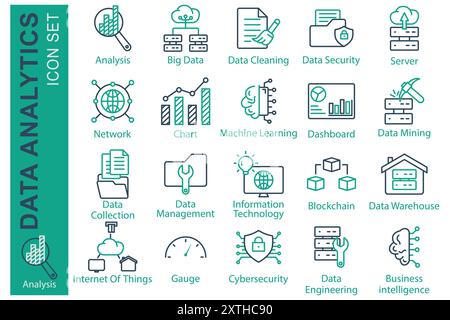 Business icon set. icon related to business start up. analysis, dashboard, network. line icon style. business element vector illustration Stock Vector