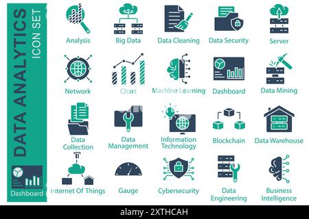 Business icon set. icon related to business startup. analysis, dashboard, network. solid icon style. business element vector illustration Stock Vector