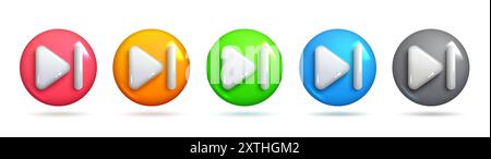 Sets of 3d icons of next button. 3d realistic modern minimalist icons for minimal and creative designs. 3d Sets of Vector Elements. Stock Vector