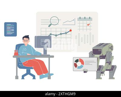 robotic process automatic automated robot technology artificial intelligent futuristic AI created machine computer fully controlled design Stock Vector