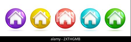 Vector illustrations of home button icons in different colours. Realistic 3d icons for creative minimal designs. 3d Sets of Vector Elements. Stock Vector