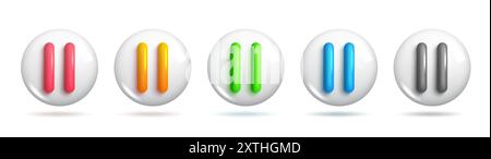 3d realistic sets of pause button. Colourful sets of pause button for creative designs. 3d Sets of Vector Elements. Stock Vector