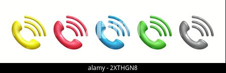 Ringing telephone 3d realistic icons. 3d realistic minimal elements for creative designing. 3d Sets of Vector Elements. Stock Vector
