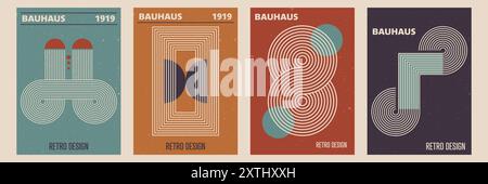 Set of abstract posters with geometric zen arch and abstract shapes. Vector background in trendy bohemian style Stock Vector