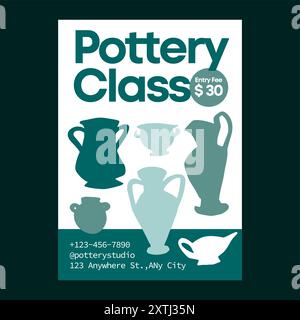 Green and White Pottery Class Flyer Design Template Stock Vector