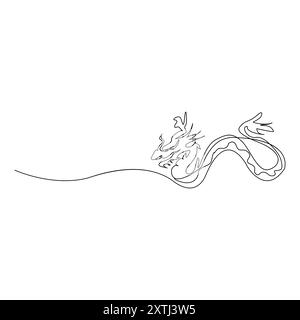 Continuous one line drawing dragon Stock Vector