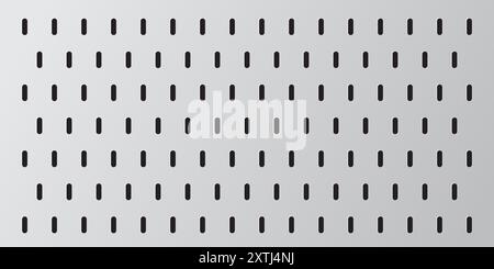 Peg board with oval holes. Rectangle grey gradient peg board perforated texture background for working bench tools.  Stock Vector
