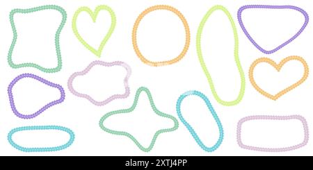 Hand drawn scalloped frames with dashed stitches. Stock Vector
