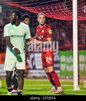 Crawley Town's Toby Mullarkey  during the EFL Carabao Cup first round match between Crawley Town and Swindon Town at the Broadfield Stadium  , Crawley , UK - 13th August ,  2024 Photo Simon Dack / Telephoto Images   Editorial use only. No merchandising. For Football images FA and Premier League restrictions apply inc. no internet/mobile usage without FAPL license - for details contact Football Dataco Stock Photo