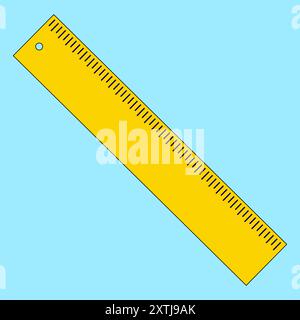 Simple and clean vector illustration of a yellow ruler on a blue background. Perfect for school-related designs and educational projects. Stock Vector