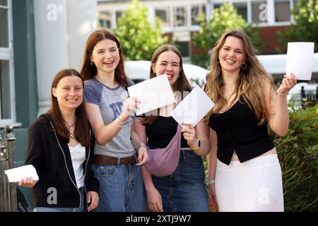 A Level Results Day 2024 in Brighton, East Sussex, UK. Pictured are scenes at Brighton Girls School of pupils opening their A Level Results in Brighton, East Sussex, UK. Stock Photo