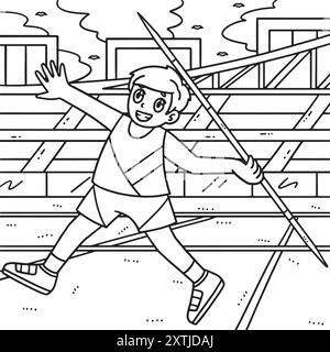 Track and Field Athlete and Javelin Coloring Page  Stock Vector