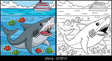 Great White Shark Coloring Page Illustration Stock Vector