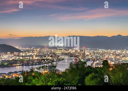 Kochi, Shikoku, Japan downtown city skyline at dusk. Stock Photo