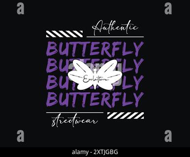 butterfly evolution t shirt design for urban streetwear, urban style typography t shirt design Stock Vector