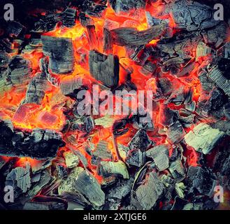 Closeup of live coals natural background Stock Photo