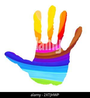 Abstract handprint in vibrant colors isolated on white Stock Photo