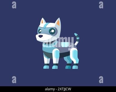 Pet robot isolated robotic automation. Realistic intelligence puppy or kitten with big eyes on display. Cybernetic innovations toy, digital automation Stock Vector