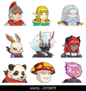 A vector illustration of Fantasy Anime Avatar Game Character Stock Vector