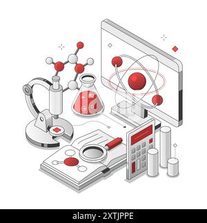 Science and medicine - black and red isometric line illustration Stock Vector