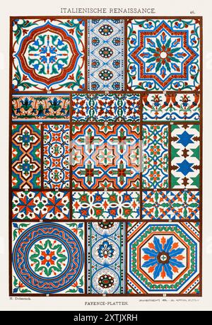 Italian Renaissance Ornamentation. An illustration from a German book published in 1887 that showcases elegant ornaments from all art periods. Stock Photo