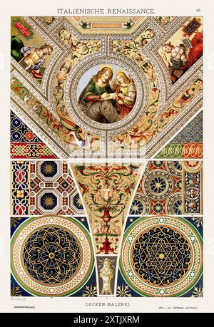 Italian Renaissance Ornamentation. An illustration from a German book published in 1887 that showcases elegant ornaments from all art periods. Stock Photo