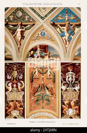 Italian Renaissance Ornamentation. An illustration from a German book published in 1887 that showcases elegant ornaments from all art periods. Stock Photo