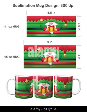 Funny Christmas Elf. Sublimation design for 11 oz and 15 oz mug. Stock Photo