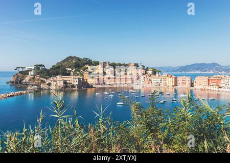 Sestri Levante silence bay (Baia del Silenzio in Italian) sea harbor and beach view at day. Stock Photo