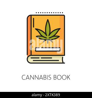 Medical cannabis book color thin line icon. Medicine CBD product line pictogram, natural marijuana drug or medical cannabis plant outline vector symbol or icon with marijuana book Stock Vector