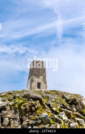 Summit marker at the top of Ben Nevis - highest mountain in the UK, Highlands, Scotland UK Stock Photo