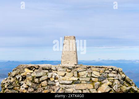 Summit marker at the top of Ben Nevis - highest mountain in the UK, Highlands, Scotland UK Stock Photo