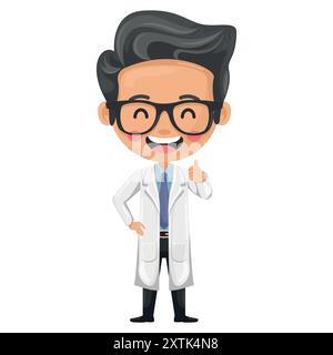 Doctor cartoon with thumbs up. Interacting cordially and kindly with patients, creating an environment of trust and comfort. Health and medicine conce Stock Vector