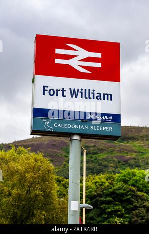 Fort William train station sign, Fort William, Highlands, Scotland Stock Photo