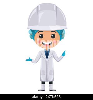 Quality control supervisor pointing his finger. Express an idea and indicate with the index finger. Food industry engineer. Chief food safety engineer Stock Vector