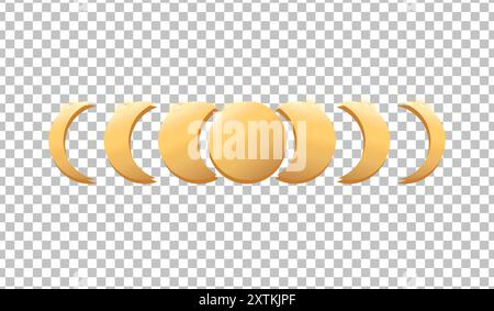 Shiny golden Moon phases symbol on a transparent background. Golden moon and crescent. Vector illustration Stock Vector