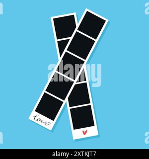 Photo booth picture frames. Photo strips decorated with red heart and word Love. Vector illustration Stock Vector