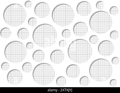 Paper background with round holes. From below, the surface with squares is a grid. vector illustration Stock Vector