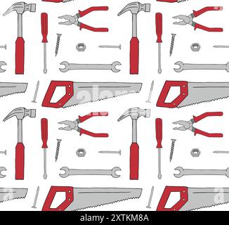 Vector seamless pattern of hand drawn sketch doodle colored instruments isolated on white background Stock Vector