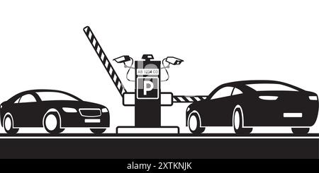 Plate recognition cameras at exit of car parking – vector illustration Stock Vector