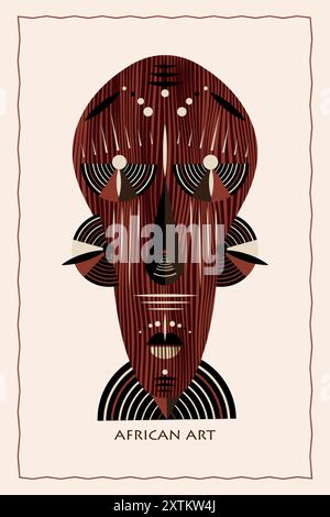 African mask ethnic tribal ritual flat vector illustration Primitive exotic mask of savages. Art design vintage engraving. Aztec Afro Indian Maya Stock Vector