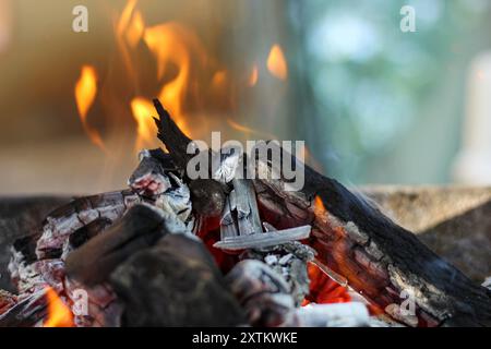Burning coals in the barbecue. Close up. Stock Photo