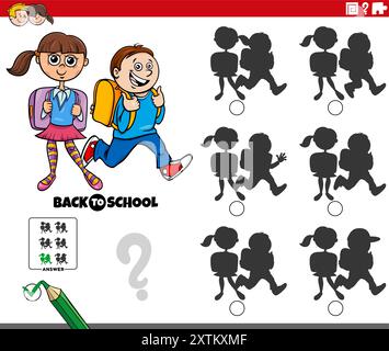 Cartoon illustration of finding the right picture to the shadow educational activity with school children Stock Vector