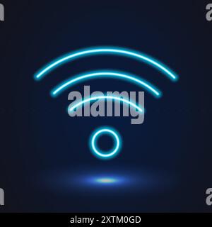 Neon icon, glowing sign blue wifi . Vector illustration Stock Vector