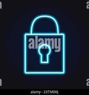 Icon neon, luminous lock blue closed . Vector illustration Stock Vector