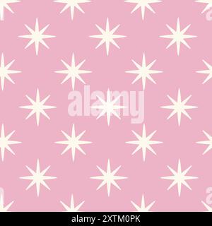 Seamless Vector Pattern White Eight Pointed Stars On Pink, Christmas design for wrapping paper. Vector illustration Stock Vector