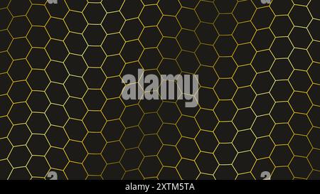 Wavy metallic gold hexagonal beehive pattern on black background. 4k resolution editable abstract vector illustration for backdrop, banner, wallpaper Stock Vector